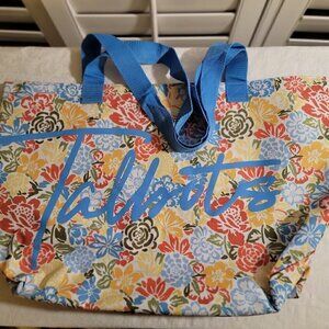 Talbots Canvas Tote Floral Bag Oversize Logo Blue